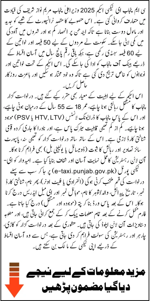 CM E Taxi Scheme Portal For Online Application Via e-taxi.punjab.gov.pk Know Step-By-Step Full Guide 2025