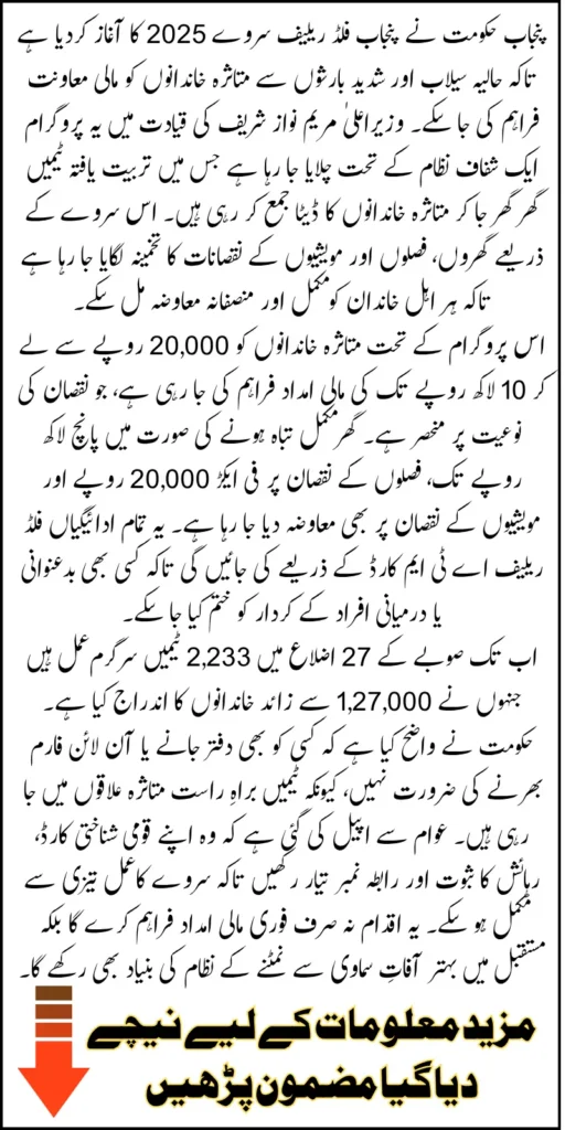 Punjab Flood Relief Survey 2025 Starts Door-to-Door Registration For 20000 To 1 Million Relief Package